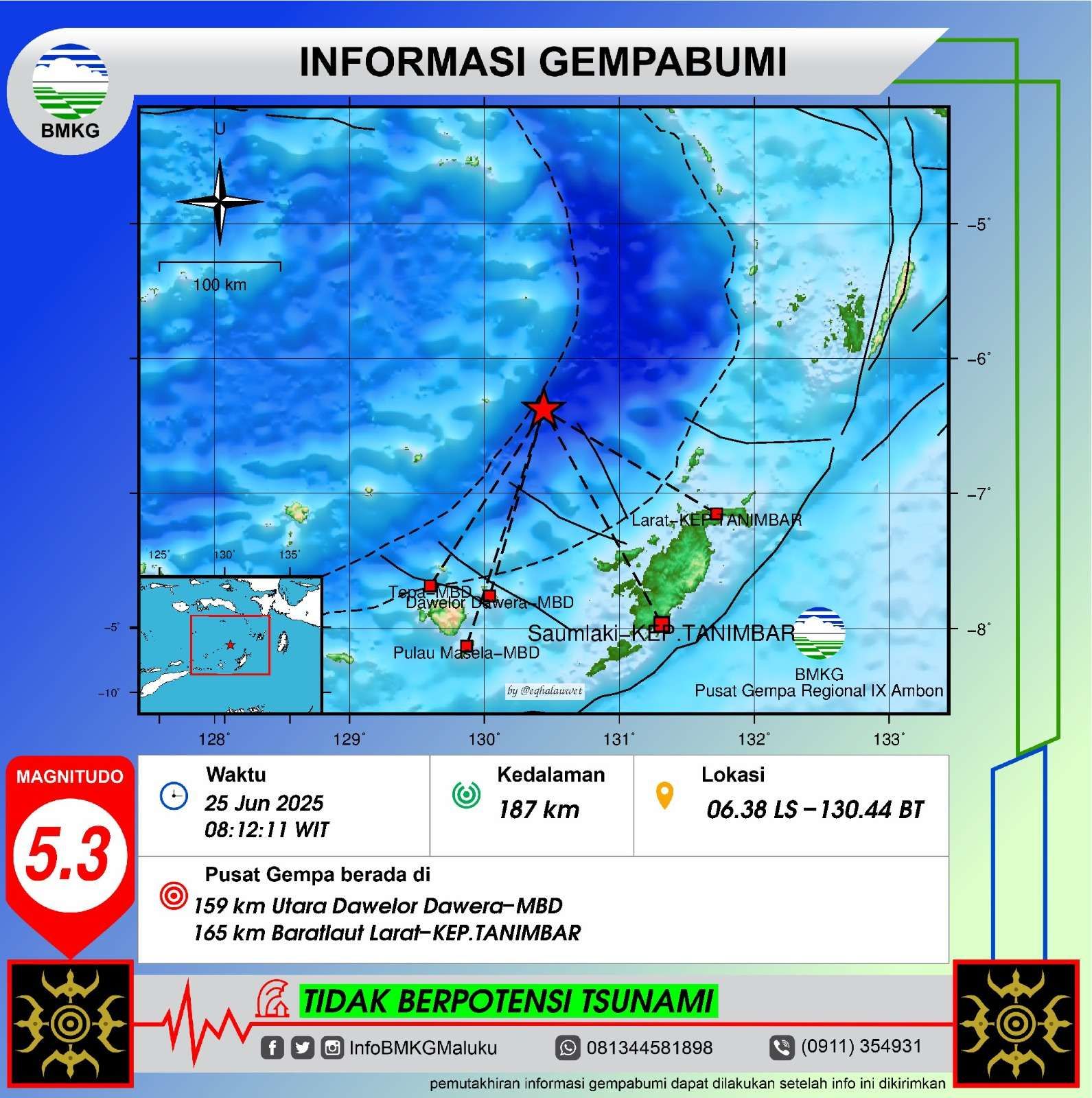 Gempa Tektonik M5,3 Guncang Laut Banda Maluku Tengah